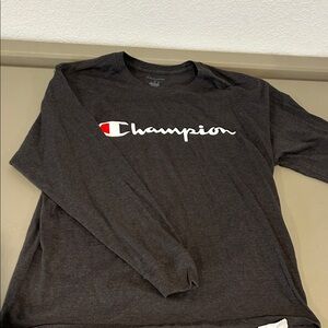 Champion Men's Dark Gray Long Sleeve Tee